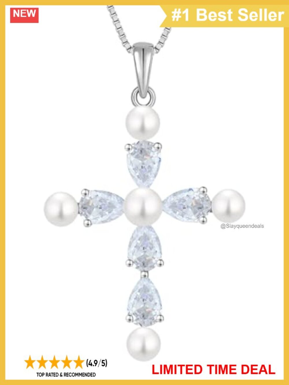 925 Sterling Silver Cross Necklace Freshwater Pearls Pendant Birthstone